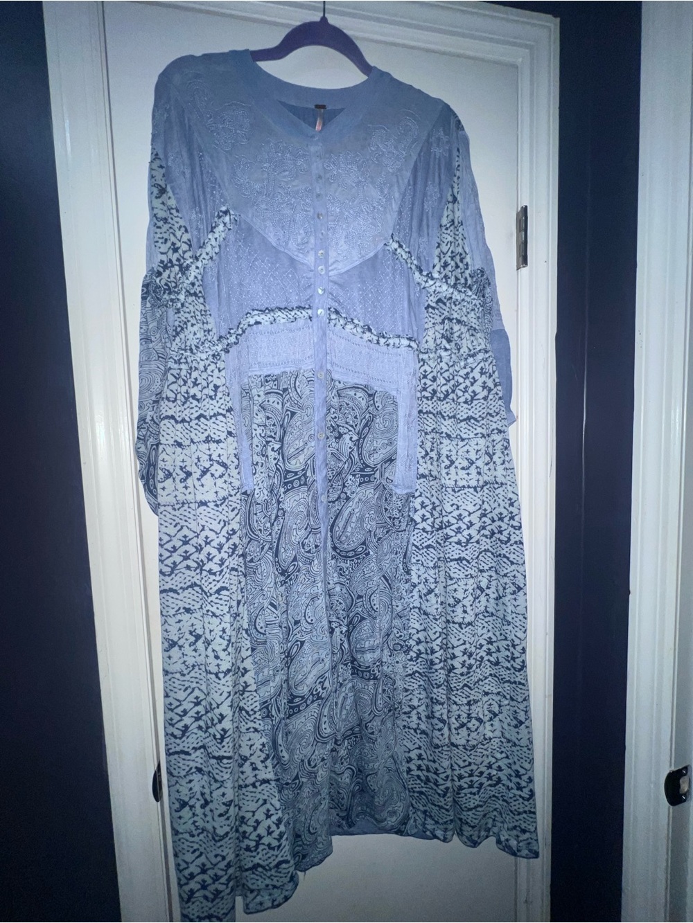 Light Blue Paisley & Panel Maxi Boho Dress - Women
